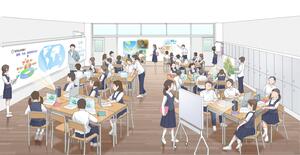 中学校の教室の様子。大きなロッカーがある