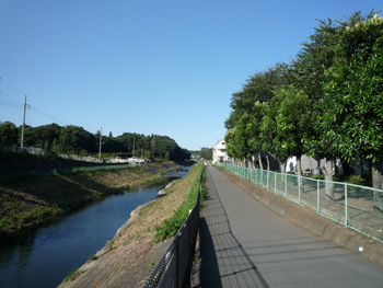 境川鶴瀬橋上流にある鶴間小学校付近の写真