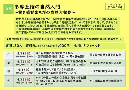 多摩丘陵の自然入門プログラム詳細画像