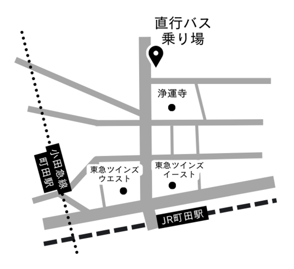 直行バス乗り場の地図、原町田大通りが直行バスの乗降場所です。