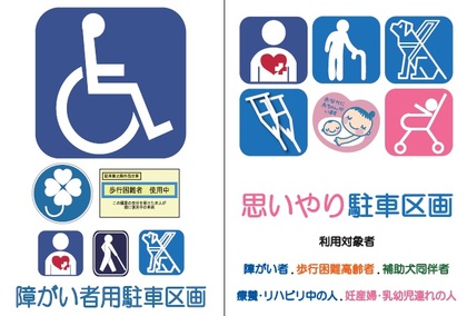 障がい者用駐車区画と思いやり駐車区画の標識