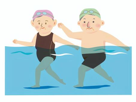 プールでウォーキングをしているイラスト