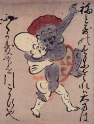 大津絵「大黒外法の相撲（だいこくげほうのすもう）」（日本・江戸時代）の画像