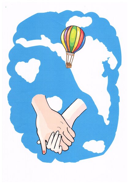 手をつないでいるイラスト