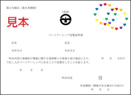 パートナーシップ宣誓証明書カードサイズ見本（表）