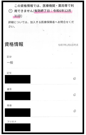 マイナポータル画面の有効終了年月日の表示