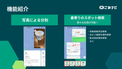 機能紹介1、写真による分別、最寄りのスポット検索
