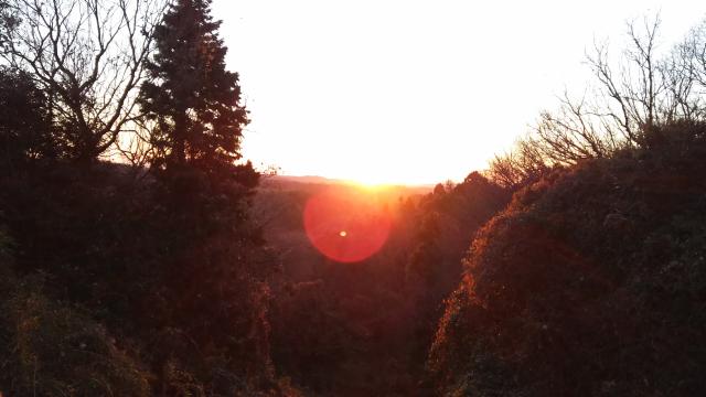 鶴見川の源流から望む初日の出の写真
