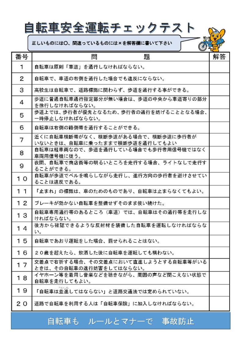 自動車安全運転チェックテストの画像