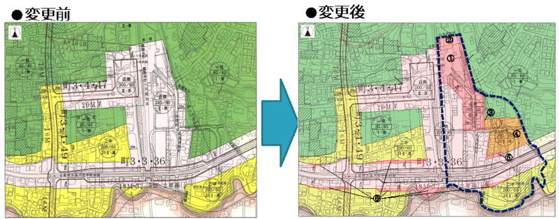 駅東口用途地域等の変更図