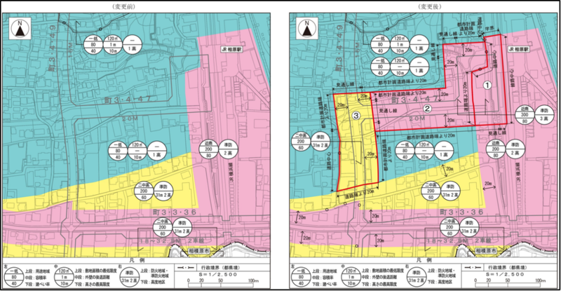 駅西口用途地域等の変更図