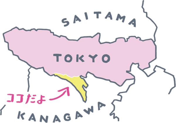 東京都から半島状に飛び出している町田市のイラスト