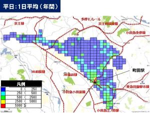 1日あたりの帰宅距離20km以上の流動者数（平日）